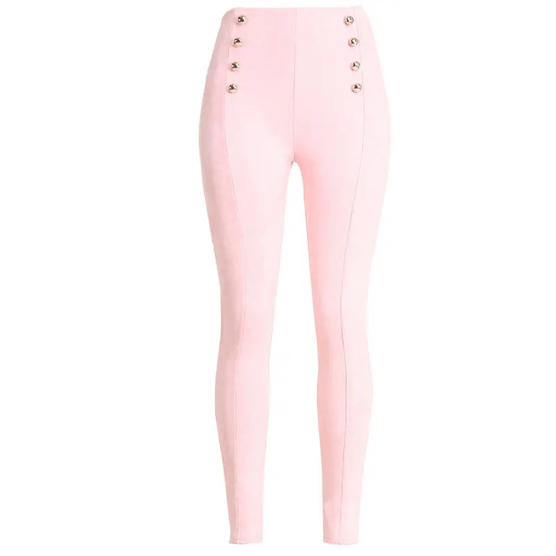 England Style Double Breasted Pants Women High Waisted Faux Suede Leather Pants Pantalon Femme Side Zipper Up Trousers 6