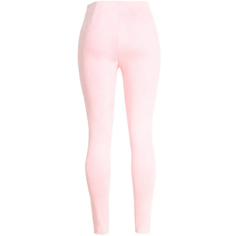 England Style Double Breasted Pants Women High Waisted Faux Suede Leather Pants Pantalon Femme Side Zipper Up Trousers 8