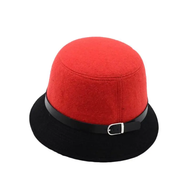 Engli Women Beach Double Color Bowknot Felt Bowler Hair Ball Fedora Hat Bowler Caps 4