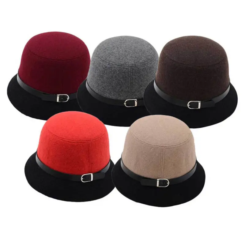 Engli Women Beach Double Color Bowknot Felt Bowler Hair Ball Fedora Hat Bowler Caps 5
