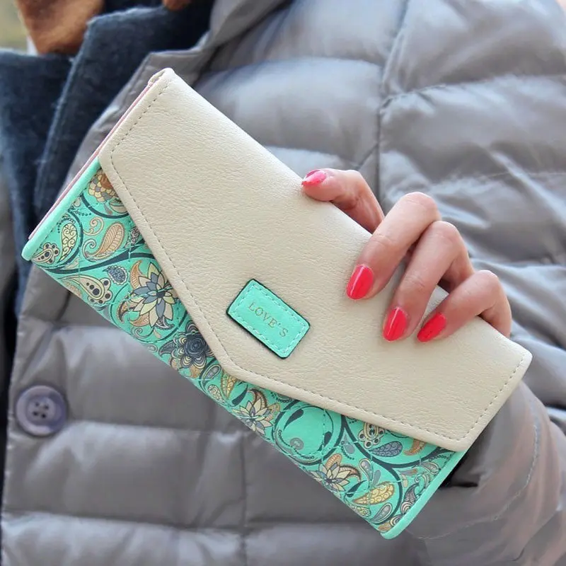Envelope Women's Purse Women Wallets Long Card Holder Mobile Zip Handbag Hit Color Design Bolsa 1