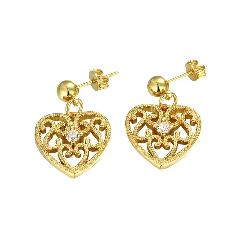 Est 18K Gold Plated Earings Jewelry Pierced Hearts Stud Brinco Floating Charms 1