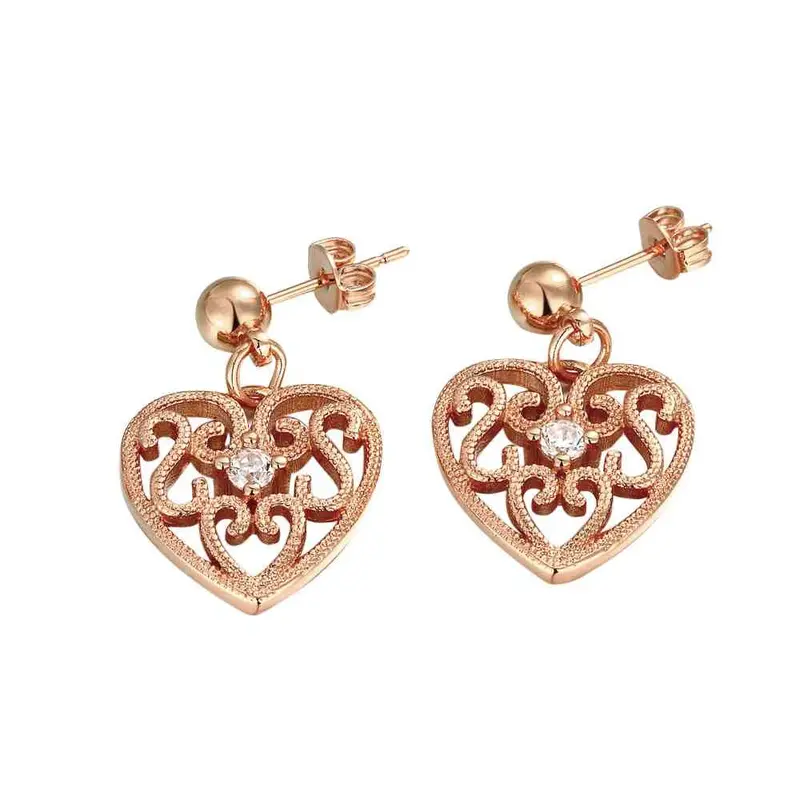 Est 18K Gold Plated Earings Jewelry Pierced Hearts Stud Brinco Floating Charms 2
