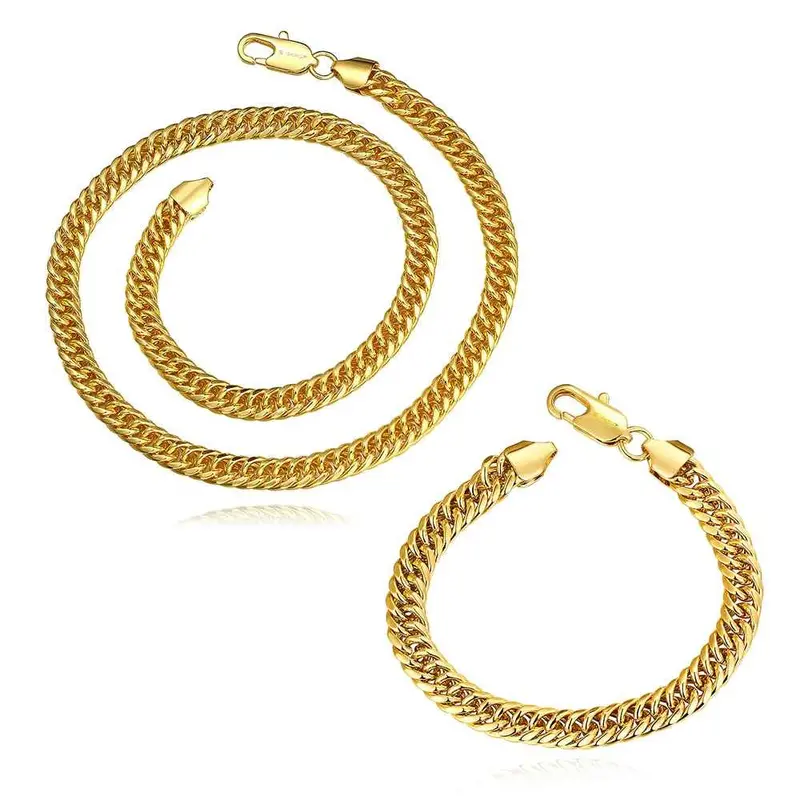 Est 18K Gold Plating Jewelry Sets Sport Fishbone Chain Necklace+Bracelet Bijoux Smtps421 1
