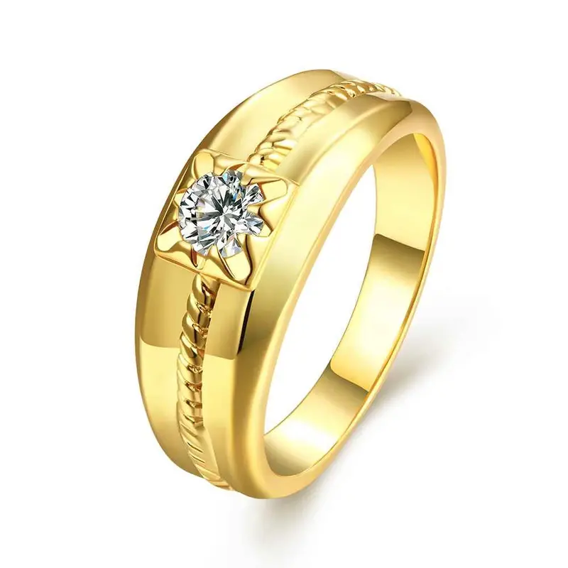 Est 18K Gold Plating Wedding Rings Round Bar Insets Men Ring Fine Jewelry 1