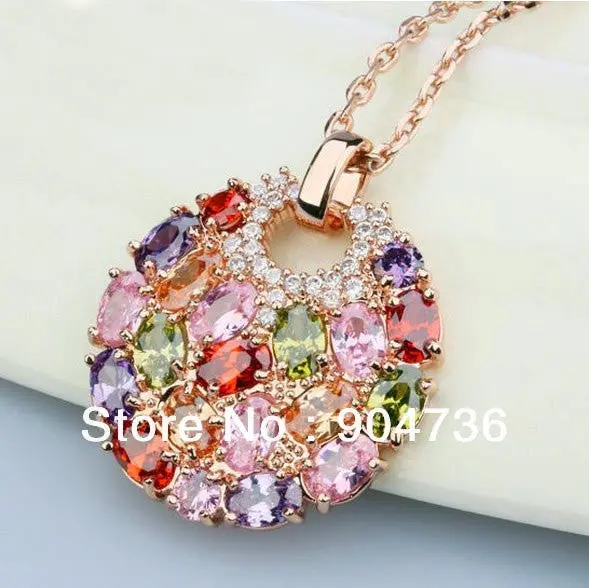 Est Arrival Multicolor Crystal Pendant Necklace For 18K Rose Gold Plated Cz Zircon Round In004 1