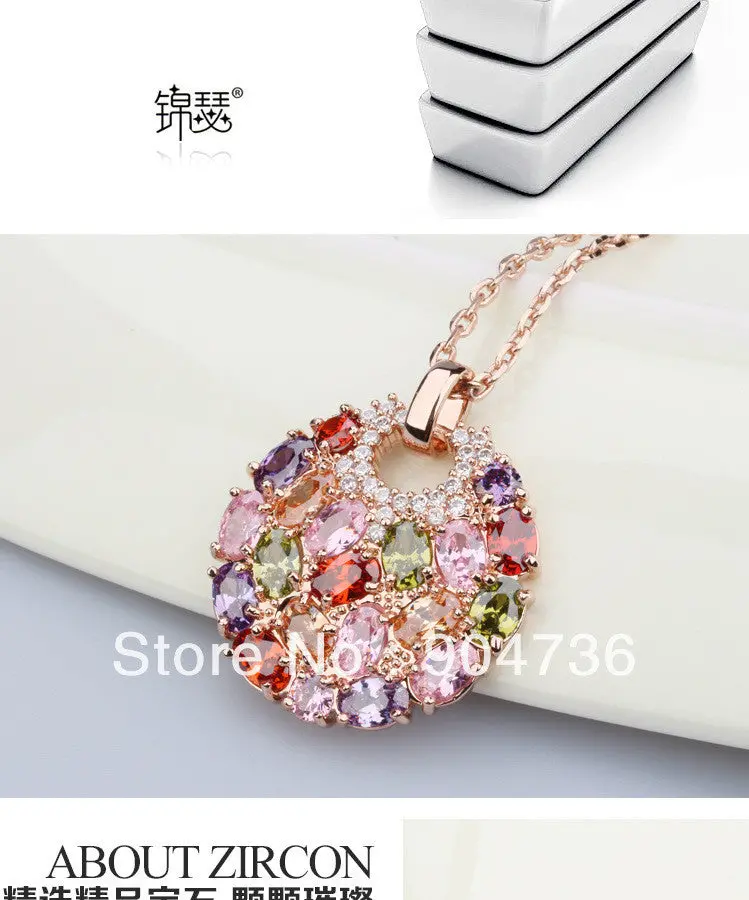 Est Arrival Multicolor Crystal Pendant Necklace For 18K Rose Gold Plated Cz Zircon Round In004 2
