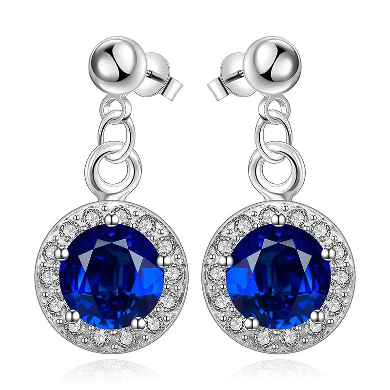 Est Silver Earings Inlaid Blue Stone Drop Cufflinks Bijoux   5 1