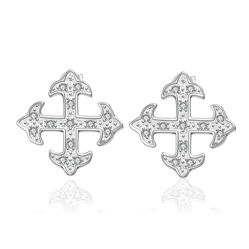 Est Silver Earrings Cross Arow Stud Pendientes To Us Bear Collier Plastron 389 1