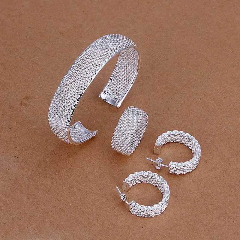 Est Silver Jewelry Sets Bangle&Earring&Ring Sets Bijoux Femme 74 1