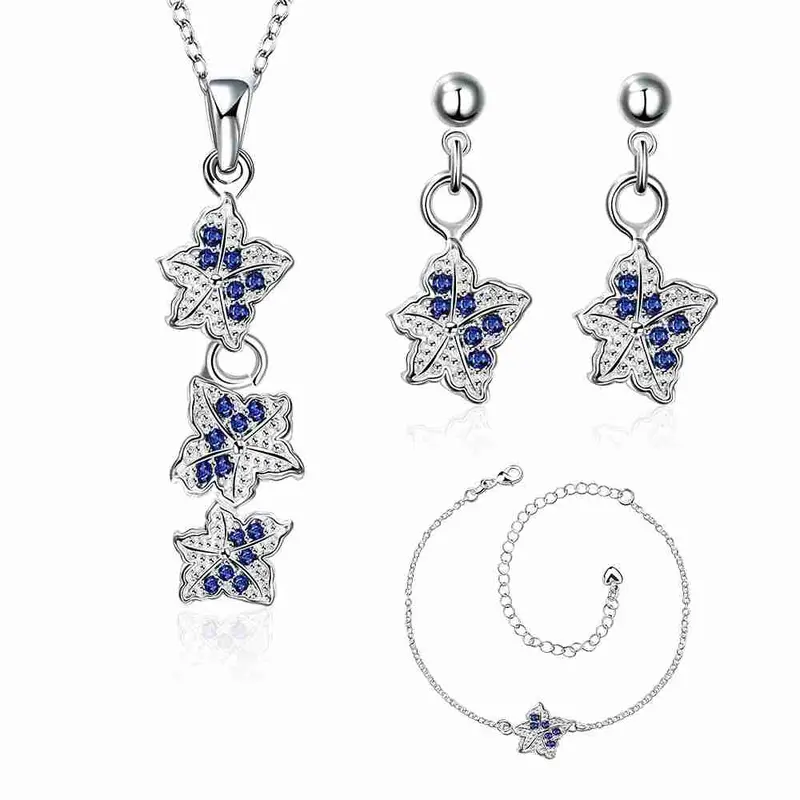 Est Silver Jewelry Sets Double Star Studded Crystal Necklace+Earrings+ Ank Sets189 1