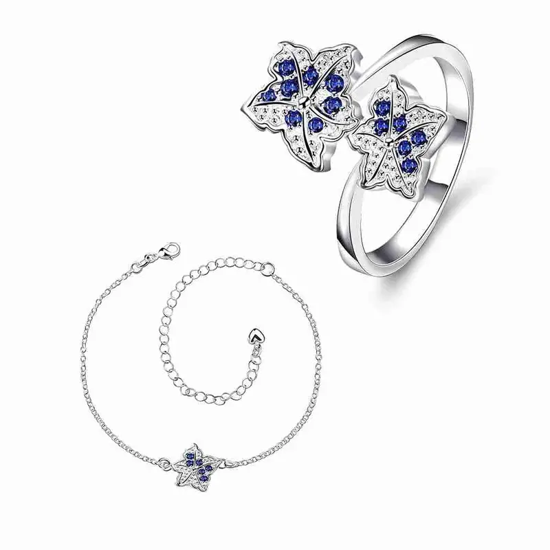 Est Silver Jewelry Sets Double Star Studded Crystal Necklace+Earrings+ Ank Sets189 10
