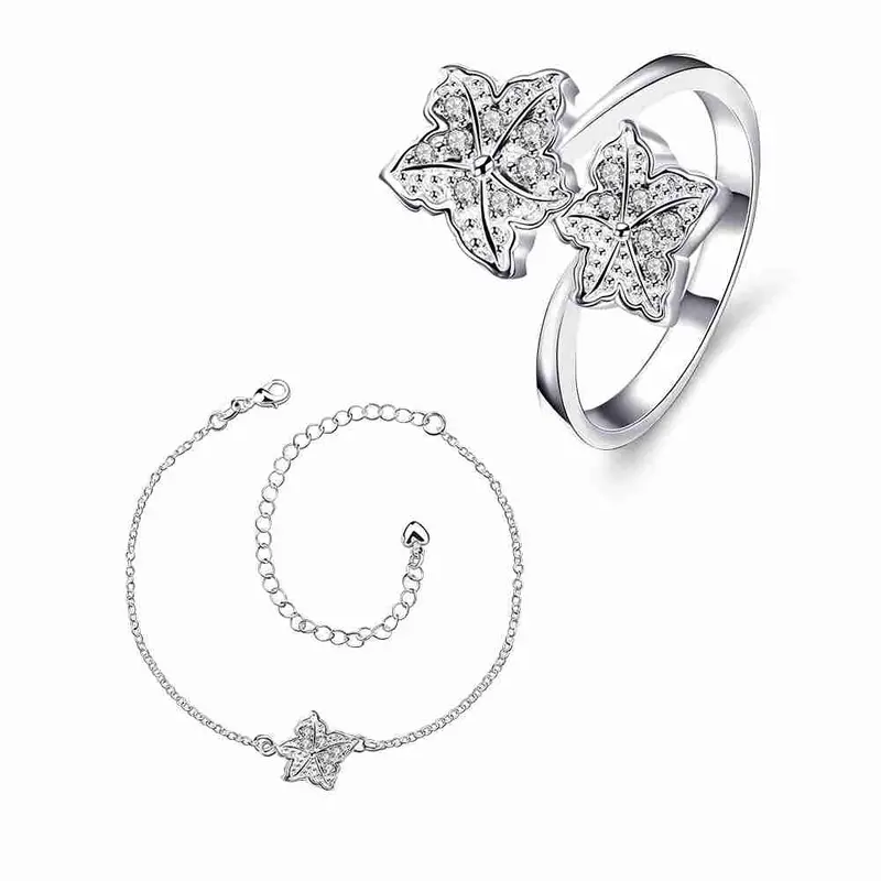Est Silver Jewelry Sets Double Star Studded Crystal Necklace+Earrings+ Ank Sets189 12