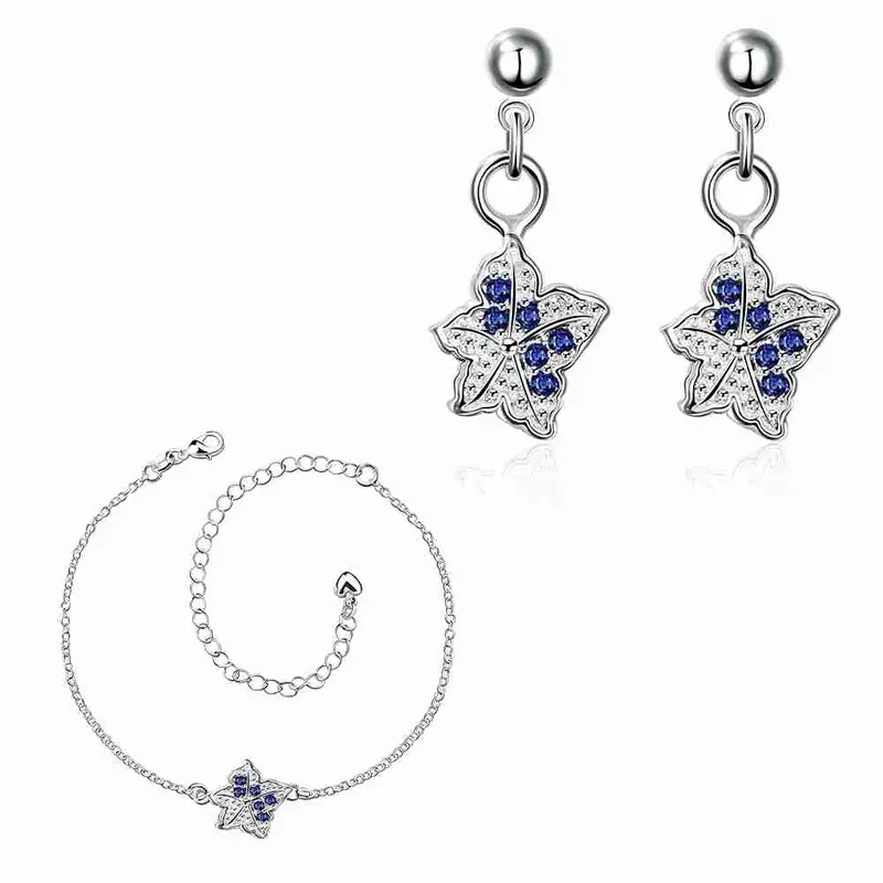 Est Silver Jewelry Sets Double Star Studded Crystal Necklace+Earrings+ Ank Sets189 13
