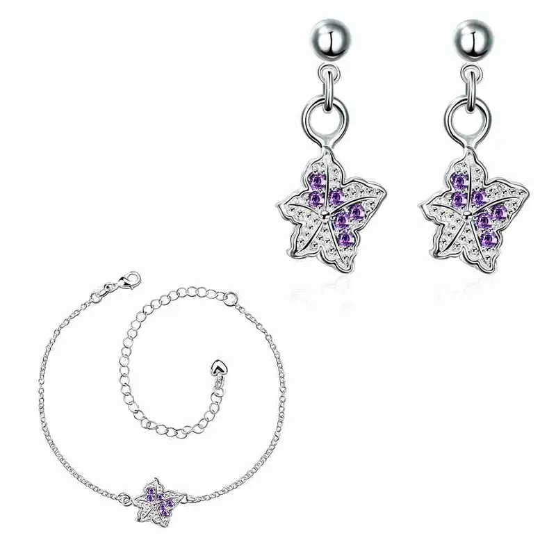 Est Silver Jewelry Sets Double Star Studded Crystal Necklace+Earrings+ Ank Sets189 14
