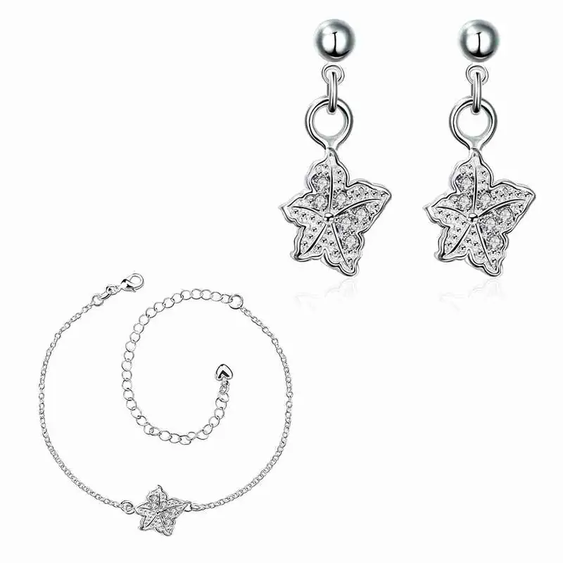Est Silver Jewelry Sets Double Star Studded Crystal Necklace+Earrings+ Ank Sets189 15