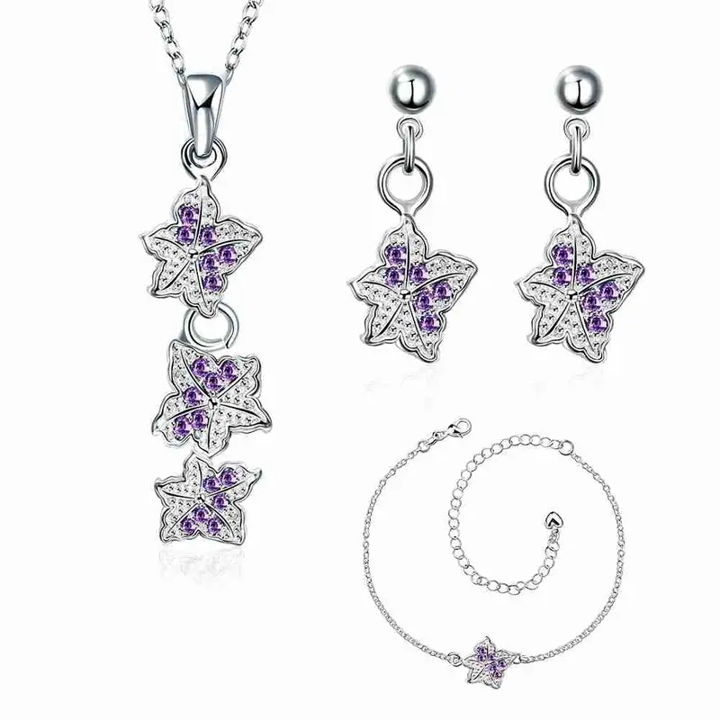 Est Silver Jewelry Sets Double Star Studded Crystal Necklace+Earrings+ Ank Sets189 2