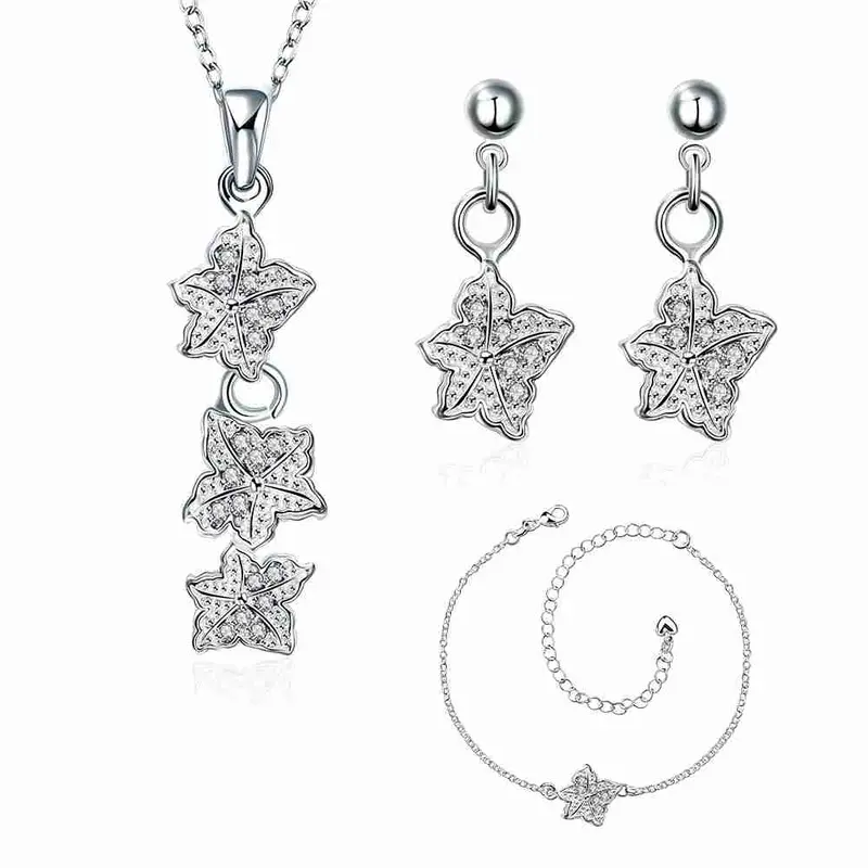 Est Silver Jewelry Sets Double Star Studded Crystal Necklace+Earrings+ Ank Sets189 3