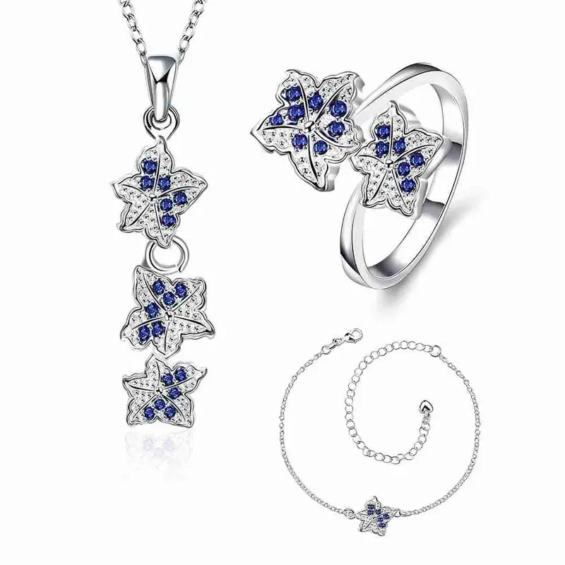 Est Silver Jewelry Sets Double Star Studded Crystal Necklace+Earrings+ Ank Sets189 4