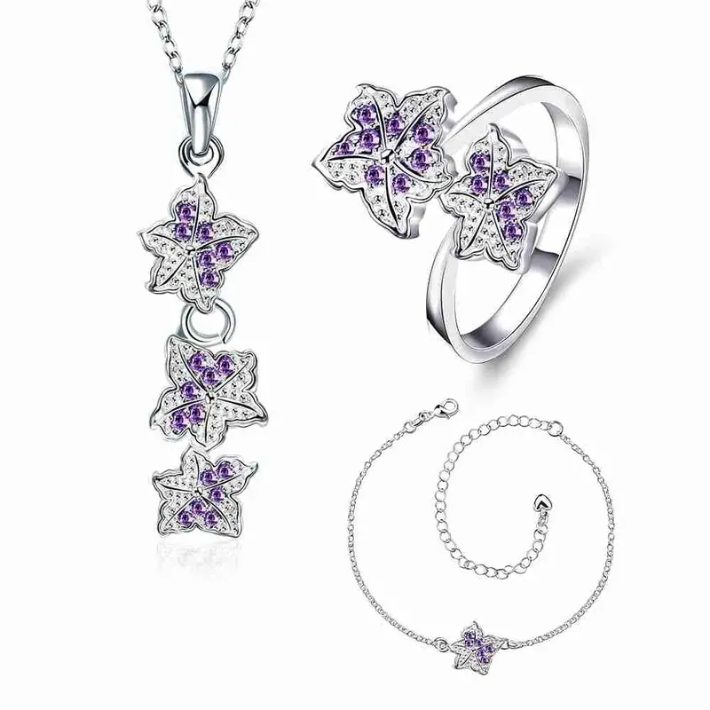 Est Silver Jewelry Sets Double Star Studded Crystal Necklace+Earrings+ Ank Sets189 5