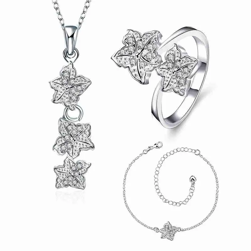 Est Silver Jewelry Sets Double Star Studded Crystal Necklace+Earrings+ Ank Sets189 6