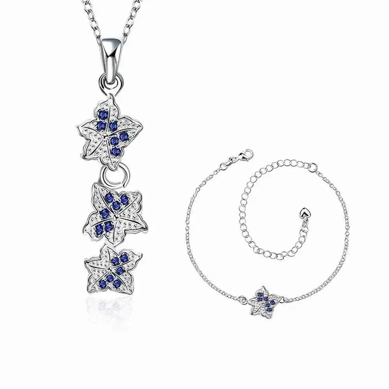 Est Silver Jewelry Sets Double Star Studded Crystal Necklace+Earrings+ Ank Sets189 7