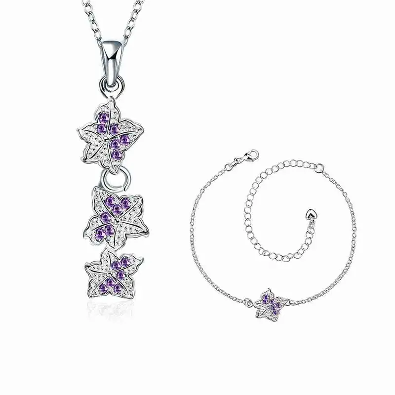 Est Silver Jewelry Sets Double Star Studded Crystal Necklace+Earrings+ Ank Sets189 8