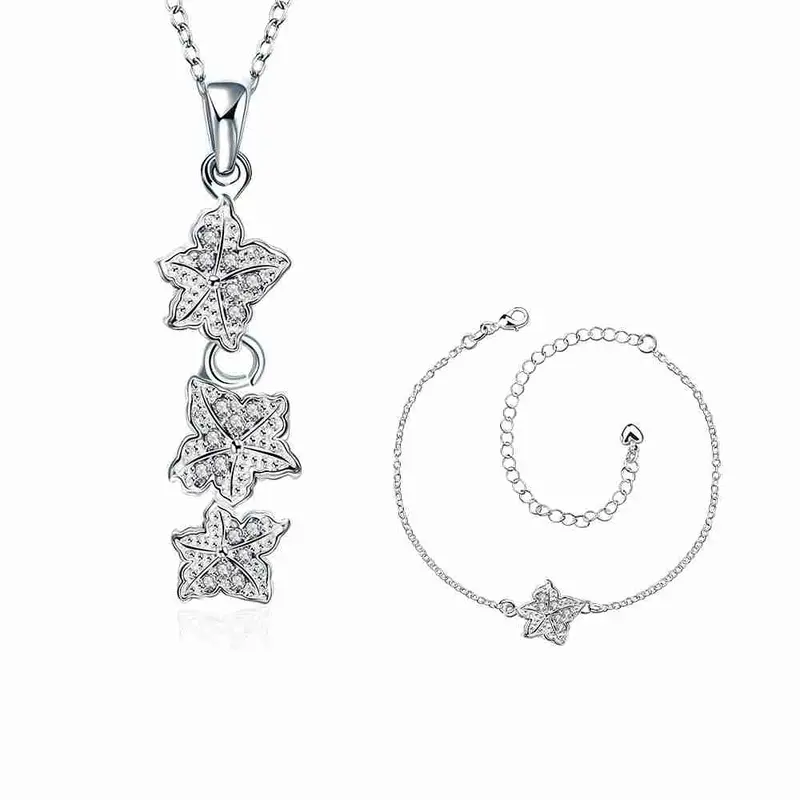 Est Silver Jewelry Sets Double Star Studded Crystal Necklace+Earrings+ Ank Sets189 9