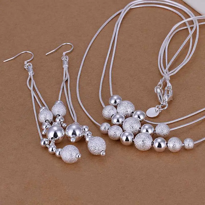 Est Silver Jewelry Sets Triple Lines Of Beans Necklace&Earring African Jewelry Set Men Jewelry 76 2