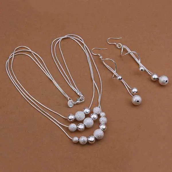 Est Silver Jewelry Sets Triple Lines Of Beans Necklace&Earring African Jewelry Set Men Jewelry 76 4