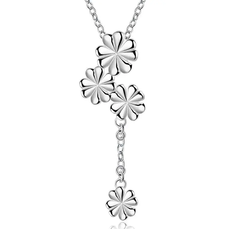Est Silver Pendant Necklace Three With Flowers Colar Jewerly Accessories 733 1