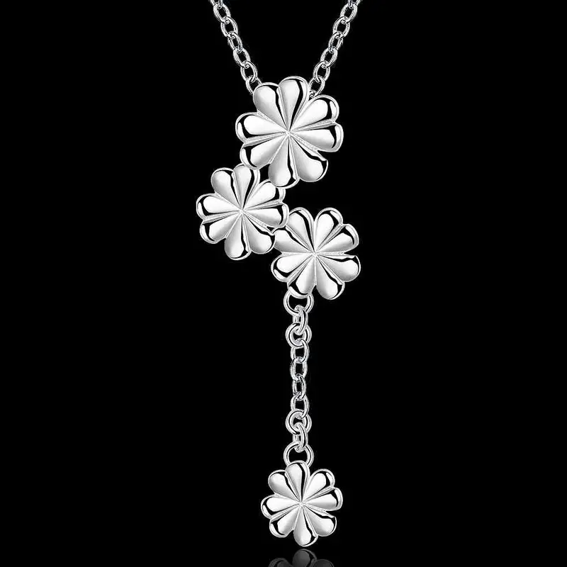 Est Silver Pendant Necklace Three With Flowers Colar Jewerly Accessories 733 2