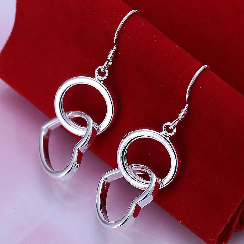 Est Silver Plated Earing Circle And Heart Drop Brinco Collier Plastron Femme 1