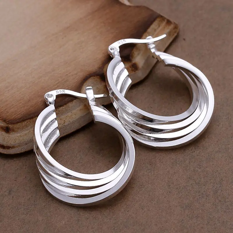 Est Silver Plated Earings Four Ring Hoop Brincos De Festa Collier Plastron Femme 1
