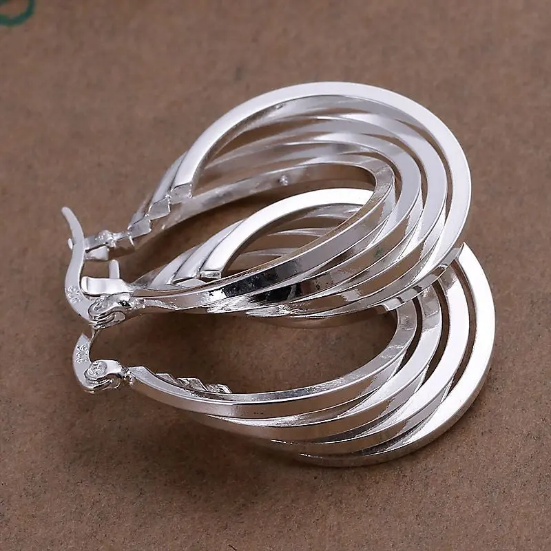Est Silver Plated Earings Four Ring Hoop Brincos De Festa Collier Plastron Femme 2
