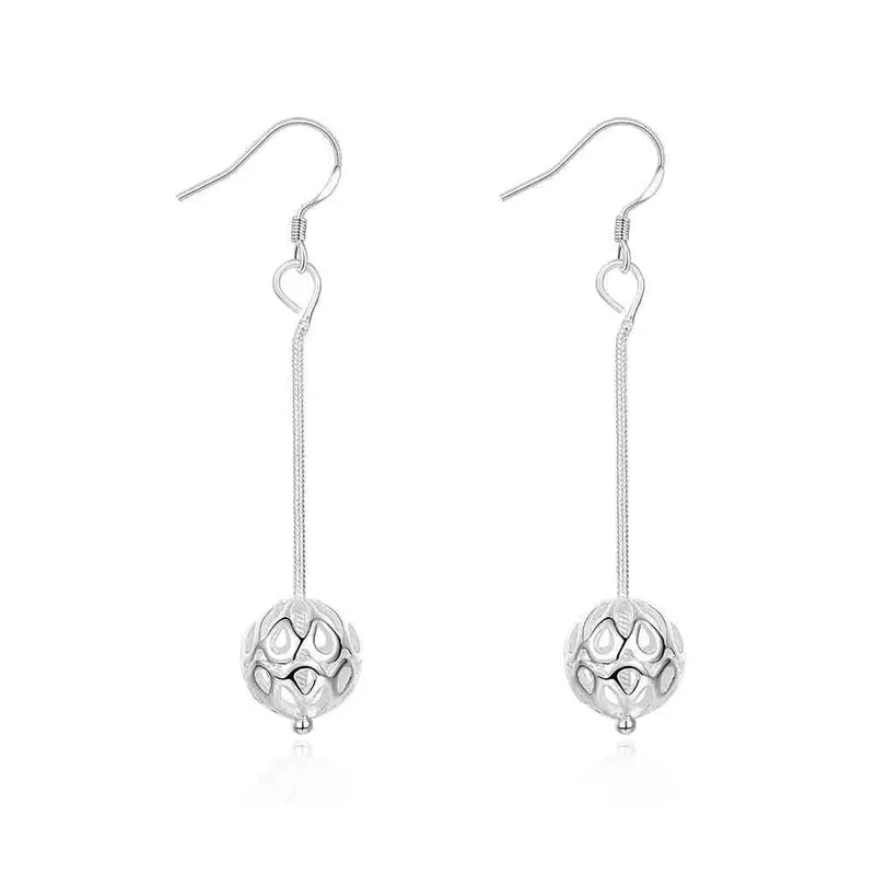 Est Silver Plated Earings Snake Chain Ball Drop Brinco Joyas 1