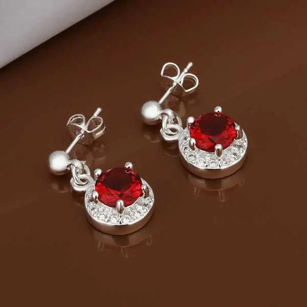 Est Silver Plated Earrings Inlaid Red Stone Drop Brincos Jewellery 1