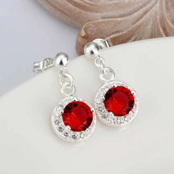 Est Silver Plated Earrings Inlaid Red Stone Drop Brincos Jewellery 2