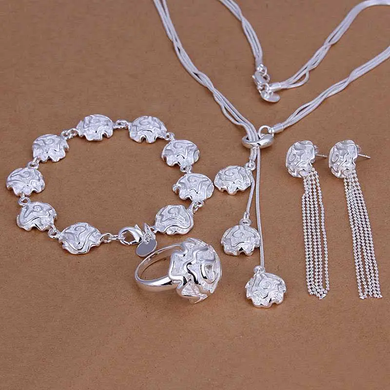 Est Silver Plated Jewelry Set Fireworks Necklace&Bangle&Earring&Ring African Jewelry Set Charms 61 1