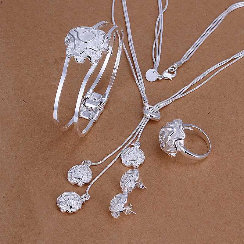 Est Silver Plated Jewelry Set Fireworks Necklace&Bangle&Earring&Ring African Jewelry Set Charms 61 10