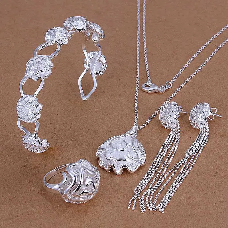 Est Silver Plated Jewelry Set Fireworks Necklace&Bangle&Earring&Ring African Jewelry Set Charms 61 11
