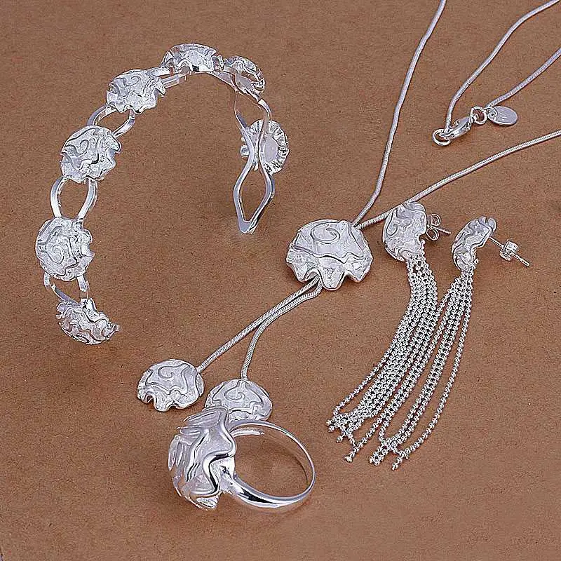 Est Silver Plated Jewelry Set Fireworks Necklace&Bangle&Earring&Ring African Jewelry Set Charms 61 12