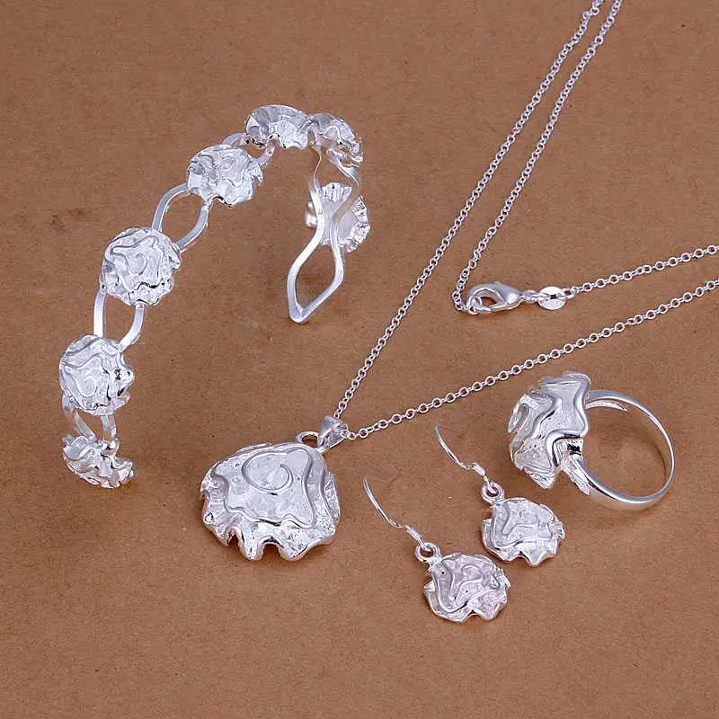 Est Silver Plated Jewelry Set Fireworks Necklace&Bangle&Earring&Ring African Jewelry Set Charms 61 13