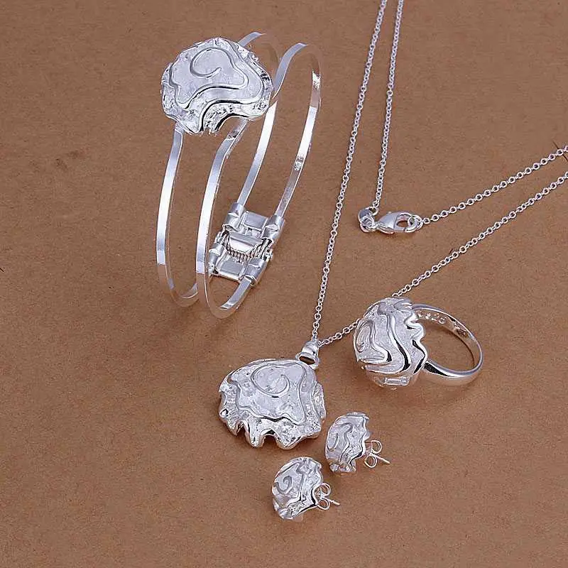 Est Silver Plated Jewelry Set Fireworks Necklace&Bangle&Earring&Ring African Jewelry Set Charms 61 14