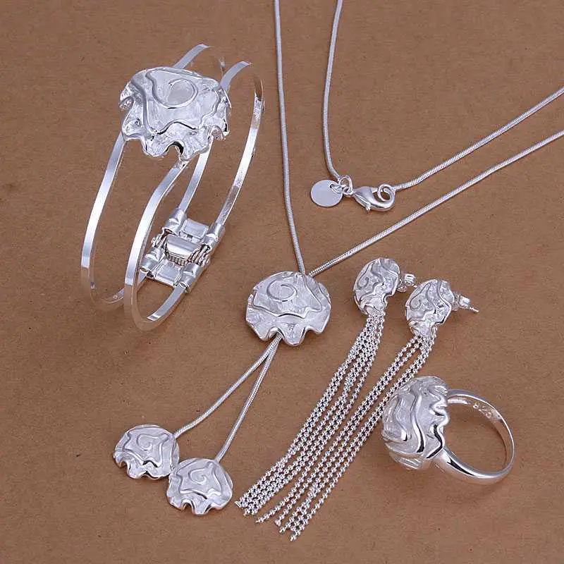Est Silver Plated Jewelry Set Fireworks Necklace&Bangle&Earring&Ring African Jewelry Set Charms 61 15