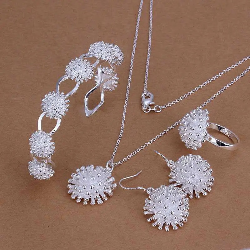 Est Silver Plated Jewelry Set Fireworks Necklace&Bangle&Earring&Ring African Jewelry Set Charms 61 16