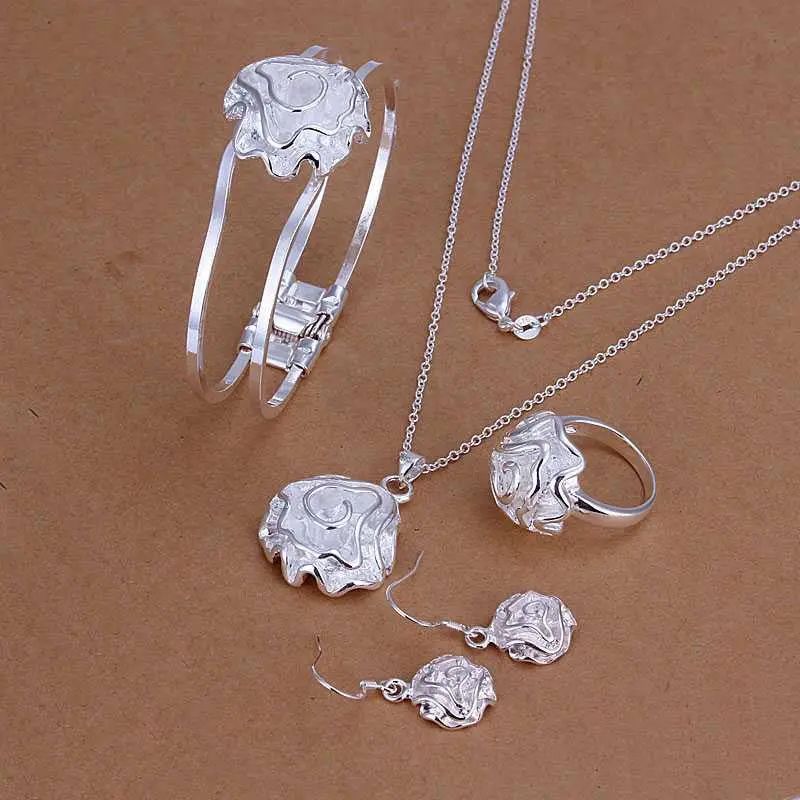 Est Silver Plated Jewelry Set Fireworks Necklace&Bangle&Earring&Ring African Jewelry Set Charms 61 3
