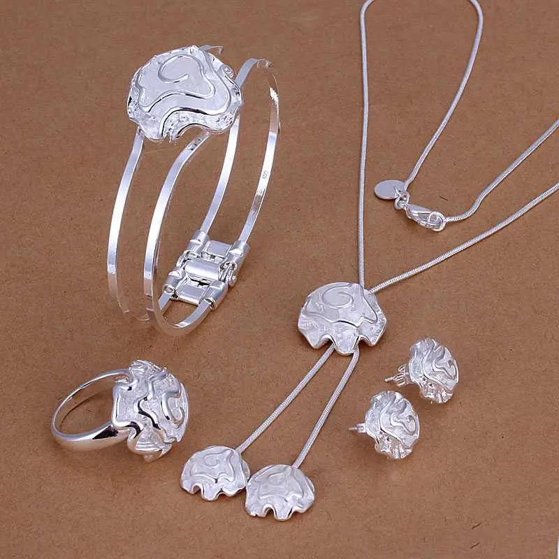 Est Silver Plated Jewelry Set Fireworks Necklace&Bangle&Earring&Ring African Jewelry Set Charms 61 4