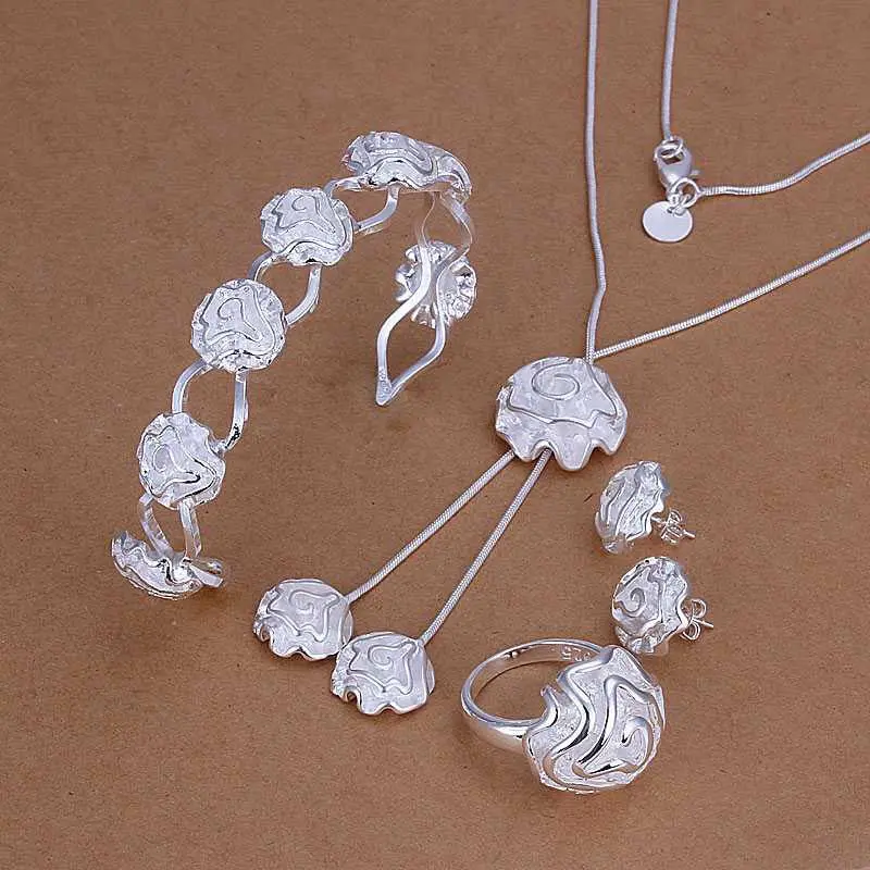 Est Silver Plated Jewelry Set Fireworks Necklace&Bangle&Earring&Ring African Jewelry Set Charms 61 5