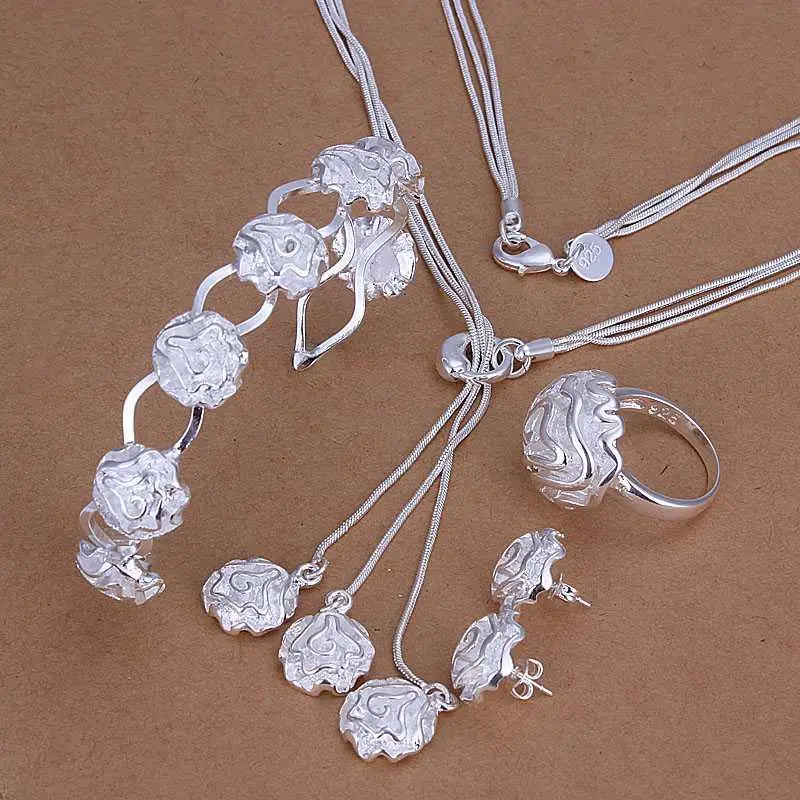 Est Silver Plated Jewelry Set Fireworks Necklace&Bangle&Earring&Ring African Jewelry Set Charms 61 7